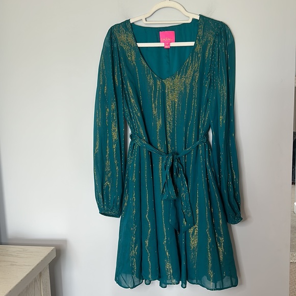Lilly Pulitzer Dresses & Skirts - Lilly Pulitzer Kalianna Swing Dress Valencia Teal Metallic Stripe